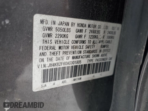 2010 Acura RL Technology with VIN JH4KB2F60AC001805, listed as a Copart auction lot 46323345 with 123,986 mi miles and Salvage Title. Bid and sale history available at DreamBid. Image 15.