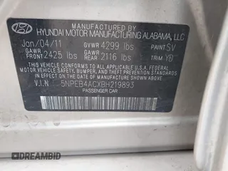 2011 Hyundai Sonata GLS with VIN 5NPEB4ACXBH219893, listed as a IAAI auction lot 41542687 with 153,625 mi miles. Bid and sale history available at carsss.com. Image 9.