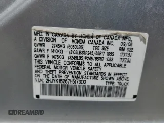 2007 Honda Ridgeline RT with VIN 2HJYK16267H517302, listed as a Copart auction lot 57607935 with Not provided miles and Salvage title. Bid and sale history available at DreamBid. Image 13.