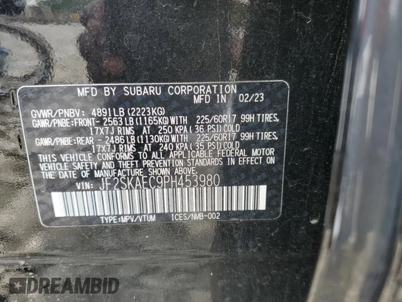 2023 Subaru Forester Premium with VIN JF2SKAEC9PH453980, listed as a Copart auction lot 61083445 with Not provided miles and Salvage title. Bid and sale history available at DreamBid. Image 13.