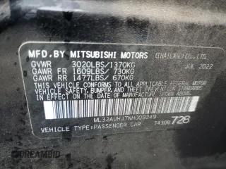 2022 Mitsubishi Mirage ES с VIN ML32AUHJ7NH009249, выставлен на аукционе Copart как лот 55214495 с пробегом 50 861 миль миль и Списание • Salvage title. История ставок и продаж доступна на DreamBid. Изображение 12.