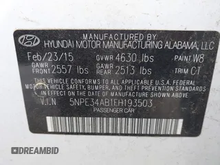 2015 Hyundai Sonata Sport with VIN 5NPE34AB1FH193503, listed as a IAAI auction lot 42195408 with 117,677 mi miles and . Bid and sale history available at carsss.com. Image 9.