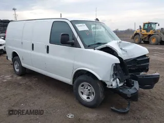2021 Chevrolet Express Cargo Van with VIN 1GCWGAFP5M1223697, listed as a IAAI auction lot 41696556 with 69,930 mi miles. Bid and sale history available at carsss.com. Image 1.