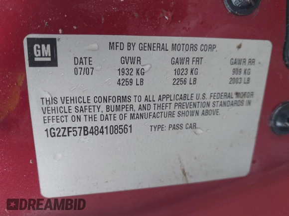 2008 Pontiac G6 1SV Value Leader with VIN 1G2ZF57B484108561, listed as a IAAI auction lot 41951948 with 96,066 mi miles. Bid and sale history available at carsss.com. Image 9.