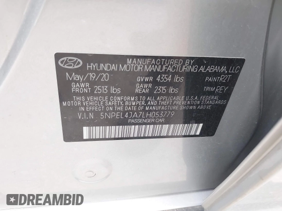 2020 Hyundai Sonata SEL z VIN 5NPEL4JA7LH053779, wystawiony jako IAAI lot #42133140 z przebiegiem 67 705 mil mil oraz . Historia ofert i sprzedaży dostępna na DreamBid. Obrazek 9.