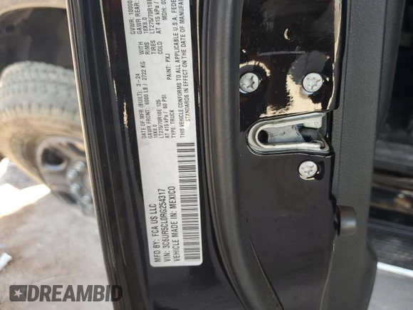 2024 Ram 2500 Tradesman with VIN 3C6UR5CL0RG254317, listed as a Copart auction lot 62199525 with Not provided miles and Salvage title. Bid and sale history available at DreamBid. Image 12.