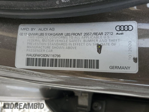 2013 Audi A6 Premium Plus z VIN WAUGFAFC6DN116796, wystawiony jako Copart lot #60973464 z przebiegiem 120 302 mil mil oraz Czysty tytuł • Clean title. Historia ofert i sprzedaży dostępna na DreamBid. Obrazek 12.