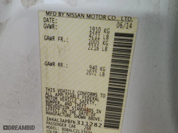 2015 Nissan Altima 2.5 S with VIN 1N4AL3AP8FN311282, listed as a Copart auction lot 52934415 with 180,096 mi miles and Clean Title. Bid and sale history available at carsss.com. Image 13.