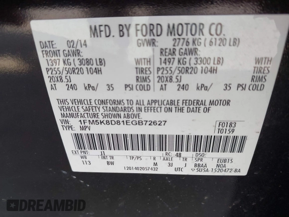 2014 Ford Explorer XLT with VIN 1FM5K8D81EGB72627, listed as a IAAI auction lot 41943574 with 110,238 mi miles and . Bid and sale history available at carsss.com. Image 9.