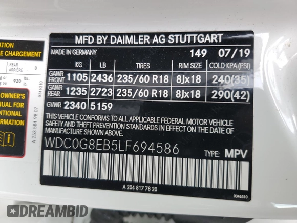 2020 Mercedes-Benz GLC 300 with VIN WDC0G8EB5LF694586, listed as a Copart auction lot 56115425 with 49,309 mi miles and Salvage title. Bid and sale history available at DreamBid. Image 12.