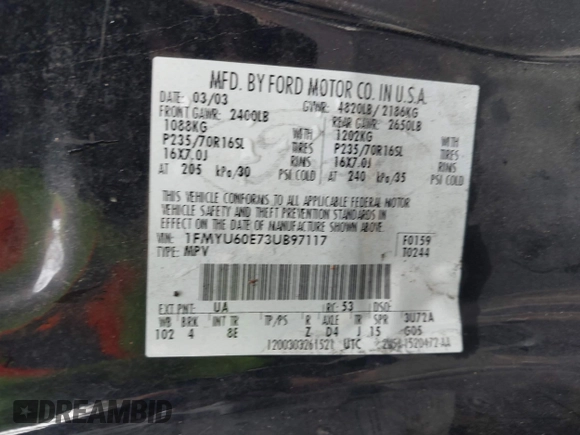 2003 Ford Explorer Sport XLS с VIN 1FMYU60E73UB97117, выставлен на аукционе IAAI как лот 41567690 с пробегом 145 199 миль миль и . История ставок и продаж доступна на DreamBid. Изображение 9.