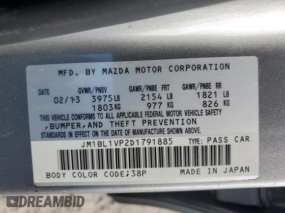 2013 Mazda 3 i Touring with VIN JM1BL1VP2D1791885, listed as a Copart auction lot 51017375 with 131,685 mi miles and Salvage Title. Bid and sale history available at DreamBid. Image 14.