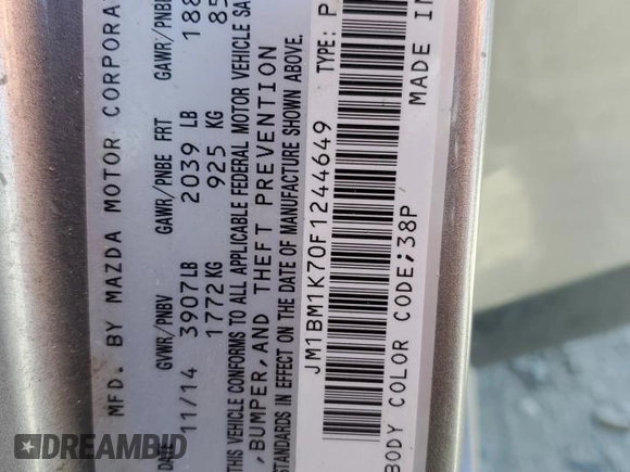 2015 Mazda 3 i Sport with VIN JM1BM1K70F1244649, listed as a Copart auction lot 55648035 with 106,085 mi miles and Salvage Title. Bid and sale history available at DreamBid. Image 12.