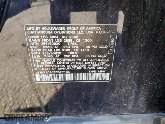 2023 Volkswagen Atlas SE с VIN 1V2HP2CA7PC527104, выставлен на аукционе Copart как лот 53663095 с пробегом 45 249 миль миль и Списание • Salvage title. История ставок и продаж доступна на DreamBid. Изображение 15.