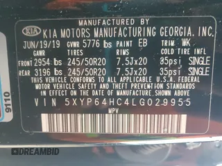 2020 Kia Telluride S with VIN 5XYP64HC4LG029955, listed as a Copart auction lot 54452435 with 120,257 mi miles and Clean Title. Bid and sale history available at DreamBid. Image 13.