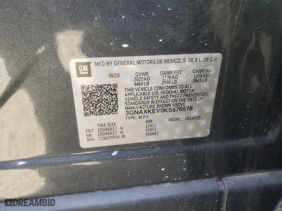 2019 Chevrolet Equinox LT with VIN 3GNAXKEV0KS676578, listed as a Copart auction lot 49263975 with 145,162 mi miles and Salvage Title. Bid and sale history available at carsss.com. Image 15.