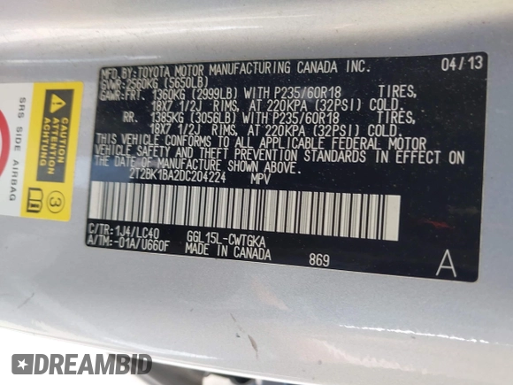 2013 Lexus RX 350 с VIN 2T2BK1BA2DC204224, выставлен на аукционе IAAI как лот 42689595 с пробегом 171 095 миль миль и . История ставок и продаж доступна на DreamBid. Изображение 9.