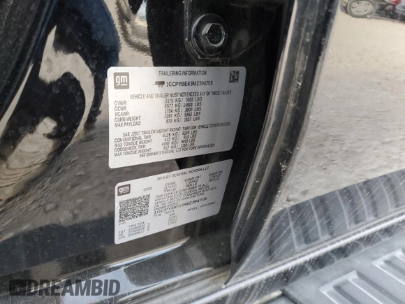 2021 Chevrolet Silverado 1500 Custom with VIN 1GCPYBEK9MZ394709, listed as a Copart auction lot 85477834 with 38,313 mi miles and Salvage Title. Bid and sale history available at DreamBid. Image 12.