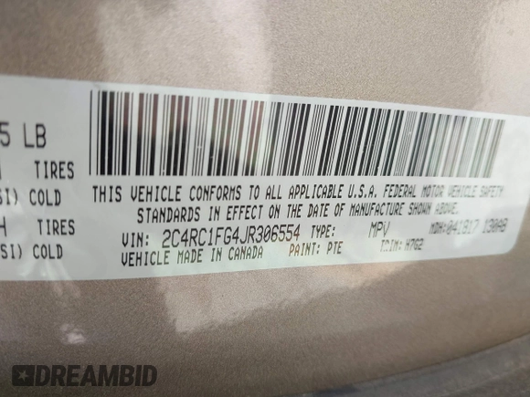 2018 Chrysler Pacifica Touring Plus with VIN 2C4RC1FG4JR306554, listed as a IAAI auction lot 41984255 with 107,109 mi miles and . Bid and sale history available at DreamBid. Image 9.