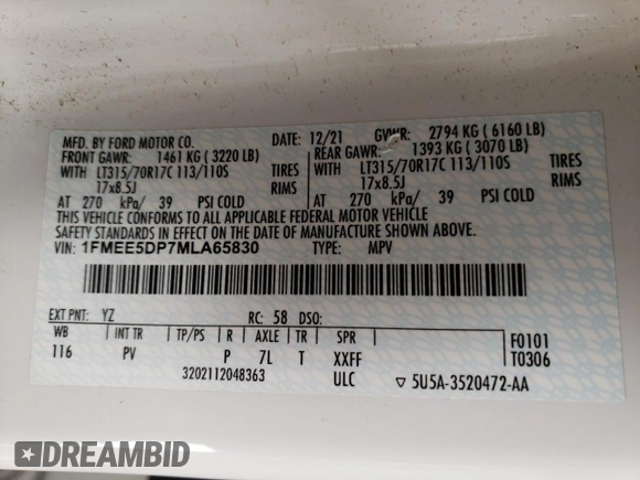 2021 Ford Bronco with VIN 1FMEE5DP7MLA65830, listed as a Copart auction lot 47578475 with 43,621 mi miles and Salvage Title. Bid and sale history available at DreamBid. Image 13.