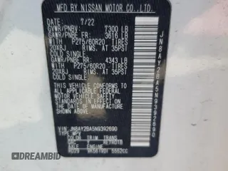 2022 Nissan Armada SL with VIN JN8AY2BA5N9392690, listed as a Copart auction lot 82864374 with 49,225 mi miles and Salvage Title. Bid and sale history available at carsss.com. Image 14.