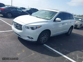 2013 Infiniti JX35 with VIN 5N1AL0MN0DC320968, listed as a IAAI auction lot 41855848 with 142,927 mi miles. Bid and sale history available at carsss.com. Image 2.
