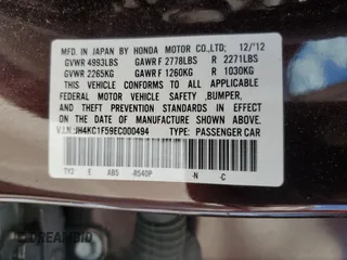 2014 Acura RLX Technology with VIN JH4KC1F59EC000494, listed as a Copart auction lot 55293475 with 100,857 mi miles and Salvage title. Bid and sale history available at DreamBid. Image 12.