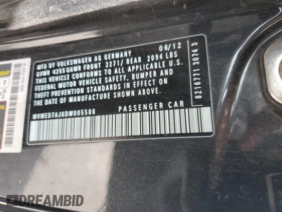 2013 Volkswagen GTI с VIN WVWED7AJ6DW005586, выставлен на аукционе Copart как лот 55533095 с пробегом 123 477 миль миль и Списание • Salvage title. История ставок и продаж доступна на DreamBid. Изображение 12.
