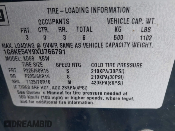 1999 Cadillac DeVille DHS z VIN 1G6KE54Y9XU766791, wystawiony jako IAAI lot #42005553 z przebiegiem 140 515 mil mil oraz . Historia ofert i sprzedaży dostępna na DreamBid. Obrazek 9.