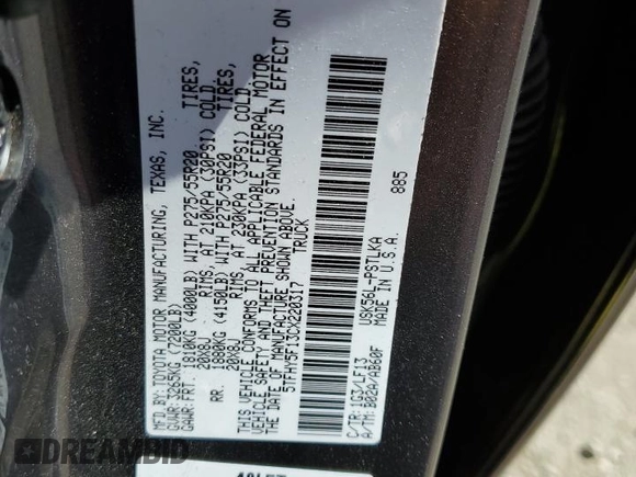 2012 Toyota Tundra 4WD Truck LTD with VIN 5TFHY5F13CX220317, listed as a Copart auction lot 73597184 with 127,307 mi miles and Salvage Title. Bid and sale history available at carsss.com. Image 12.