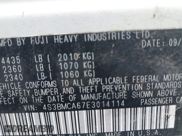 2014 Subaru Legacy 2.5i with VIN 4S3BMCA67E3014114, listed as a IAAI auction lot 42810677 with 141,552 mi miles and . Bid and sale history available at DreamBid. Image 9.