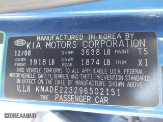 2009 Kia Rio with VIN KNADE223296502151, listed as a IAAI auction lot 41602918 with 143,996 mi miles. Bid and sale history available at carsss.com. Image 9.