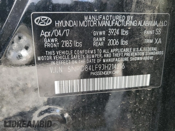 2018 Hyundai Elantra SEL with VIN 5NPD84LF9JH214216, listed as a Copart auction lot 51807985 with 76,057 mi miles and Salvage Title. Bid and sale history available at DreamBid. Image 12.