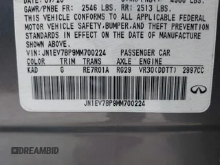 2021 Infiniti Q50 3.0t LUXE with VIN JN1EV7BP9MM700224, listed as a IAAI auction lot 40405893 with 62,531 mi miles. Bid and sale history available at carsss.com. Image 9.