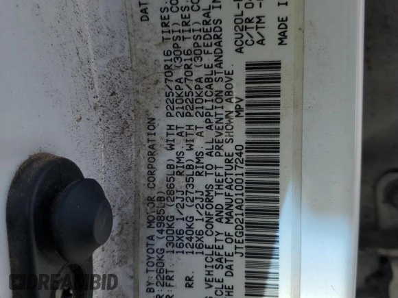 2001 Toyota Highlander z VIN JTEGD21A010017240, wystawiony jako Copart lot #58582214 z przebiegiem 219 332 mil mil oraz Szkoda całkowita • Salvage title. Historia ofert i sprzedaży dostępna na DreamBid. Obrazek 12.