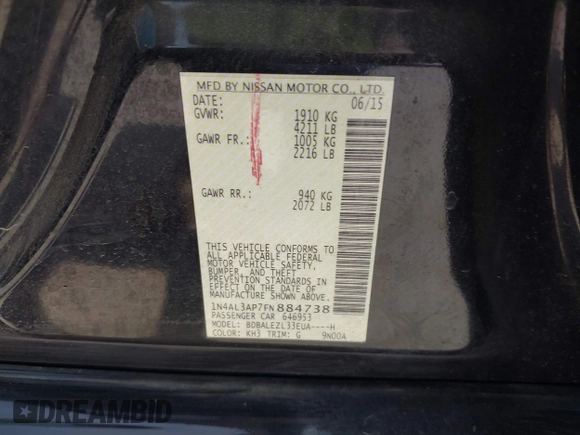 2015 Nissan Altima 2.5 z VIN 1N4AL3AP7FN884738, wystawiony jako IAAI lot #42050899 z przebiegiem 106 111 mil mil oraz . Historia ofert i sprzedaży dostępna na DreamBid. Obrazek 9.