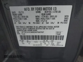 2013 Ford F-150 XL with VIN 1FTEX1CM0DKF00787, listed as a IAAI auction lot 42223847 with 129,202 mi miles and . Bid and sale history available at DreamBid. Image 9.