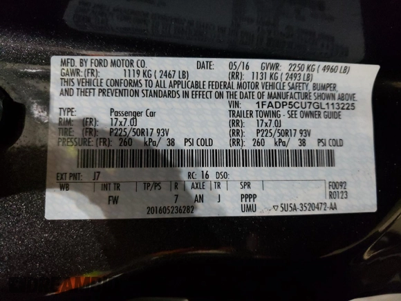 2016 Ford C-Max Energi SEL with VIN 1FADP5CU7GL113225, listed as a Copart auction lot 42761204 with 68,969 mi miles. Bid and sale history available at carsss.com. Image 12.