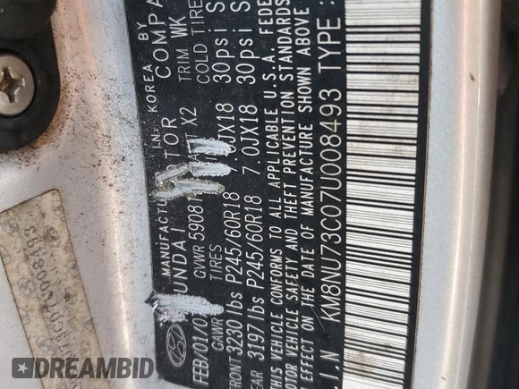 2007 Hyundai Veracruz GLS with VIN KM8NU73C07U008493, listed as a Copart auction lot 55997345 with 220,246 mi miles and Clean Title. Bid and sale history available at DreamBid. Image 13.