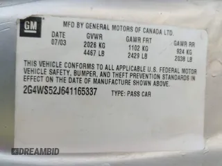 2004 Buick Century Custom with VIN 2G4WS52J641165337, listed as a IAAI auction lot 42196052 with Not Provided miles and . Bid and sale history available at carsss.com. Image 9.