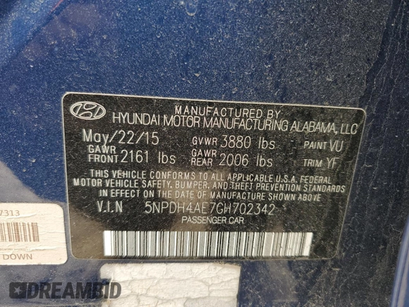 2016 Hyundai Elantra SE with VIN 5NPDH4AE7GH702342, listed as a Copart auction lot 48133575 with 129,978 mi miles and Salvage Title. Bid and sale history available at DreamBid. Image 12.