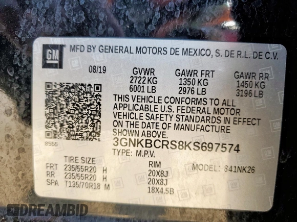2019 Chevrolet Blazer z VIN 3GNKBCRS8KS697574, wystawiony jako Copart lot #52085895 z przebiegiem 48 635 mil mil oraz Czysty tytuł • Clean title. Historia ofert i sprzedaży dostępna na DreamBid. Obrazek 14.