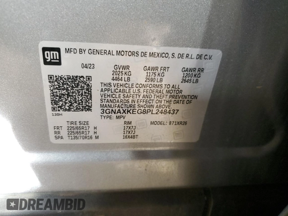 2023 Chevrolet Equinox LT z VIN 3GNAXKEG8PL248437, wystawiony jako Copart lot #58275705 z przebiegiem 31 038 mil mil oraz Czysty tytuł • Clean title. Historia ofert i sprzedaży dostępna na DreamBid. Obrazek 13.