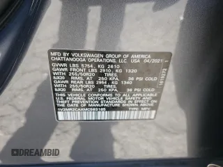2021 Volkswagen Atlas SE with VIN 1V2MR2CAXMC583185, listed as a Copart auction lot 89405925 with 49,175 mi miles and Salvage title. Bid and sale history available at DreamBid. Image 13.