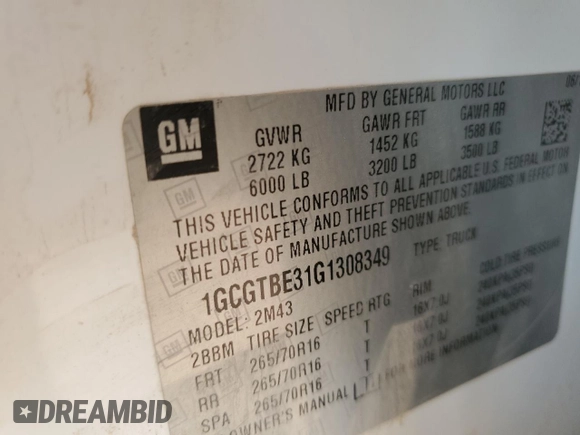 2016 Chevrolet Colorado 4WD WT with VIN 1GCGTBE31G1308349, listed as a Copart auction lot 71371804 with 107,842 mi miles and Salvage Title. Bid and sale history available at carsss.com. Image 12.