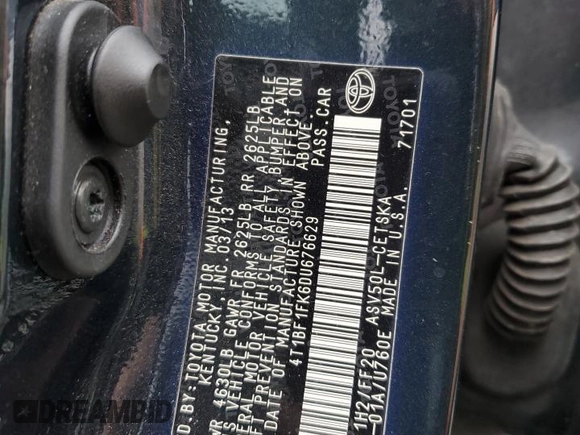 2013 Toyota Camry L with VIN 4T1BF1FK6DU676629, listed as a Copart auction lot 47759985 with 117,936 mi miles and Salvage Title. Bid and sale history available at DreamBid. Image 14.