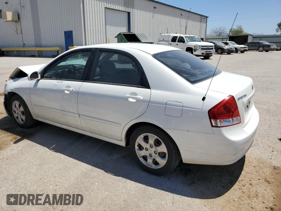 2008 Kia Spectra EX z VIN KNAFE121685506287, wystawiony jako Copart lot #58065295 z przebiegiem 181 686 mil mil oraz Szkoda całkowita • Salvage title. Historia ofert i sprzedaży dostępna na DreamBid. Obrazek 2.