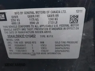 2012 Chevrolet Equinox LT w/1LT with VIN 2GNALDEK2C1210452, listed as a IAAI auction lot 41994709 with 192,825 mi miles. Bid and sale history available at carsss.com. Image 9.