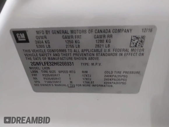2017 Chevrolet Equinox LT with VIN 2GNFLFE32H6266931, listed as a IAAI auction lot 42036390 with 71,402 mi miles and . Bid and sale history available at carsss.com. Image 9.