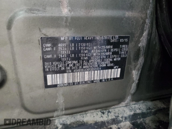 2015 Subaru Outback Limited with VIN 4S4BSBJCXF3295604, listed as a Copart auction lot 52350705 with 165,359 mi miles and Salvage Title. Bid and sale history available at DreamBid. Image 13.